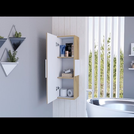 Tuhome Vanguard Medicine Cabinet, Three Shelves, Single Door Cabinet, White/Light Oak MBD6478